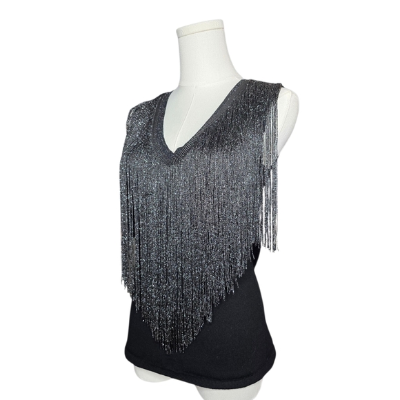 INC Sleeveless Metallic Fringe Sweater Blouse - Picture 1 of 2